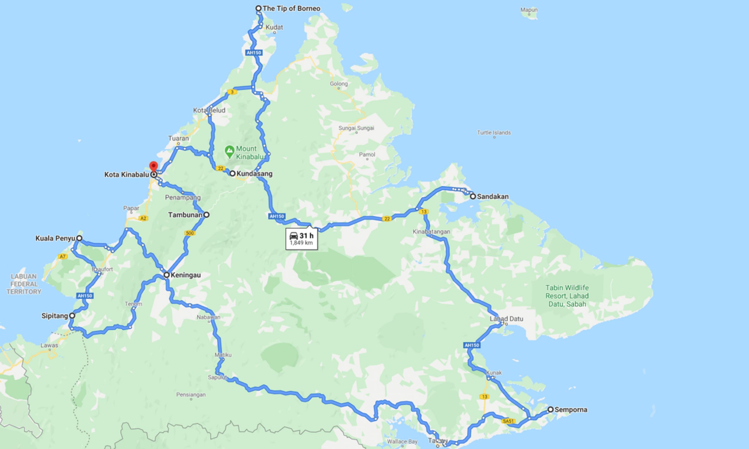 Sabah Route Distances